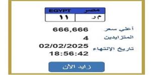 التزايد ينتهي بعد ساعات.. طرح لوحة سيارة مميزة برقم «م ر 11» - ميديا سبورت