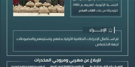 حرس الحدود بجازان يقبض على (15) مخالفًا لتهريبهم (486) كيلوجرامًا من القات المخدر - ميديا سبورت