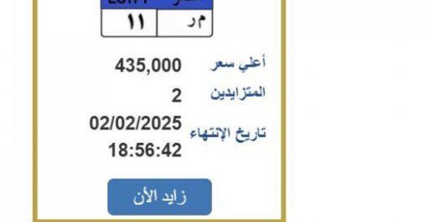 سعرها وصل لـ 435 ألف جنيه.. «م ر 11» لوحة سيارة مميزة ينتهي التزايد عليها غدا - ميديا سبورت