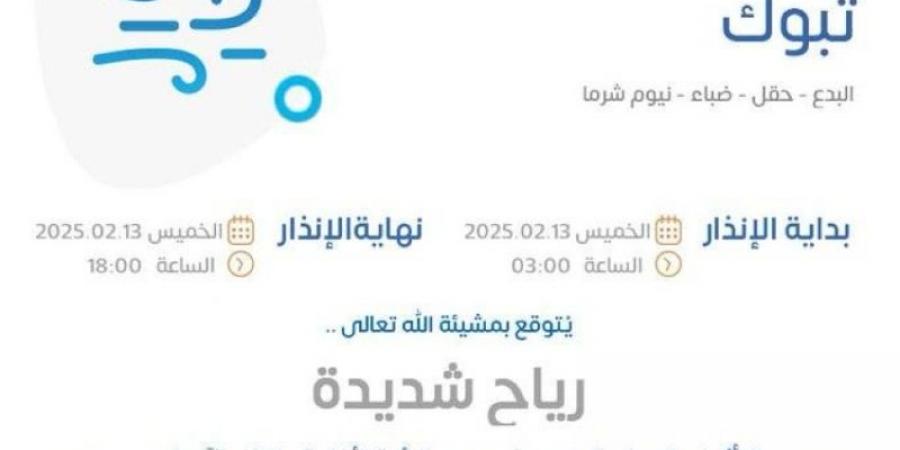 الأرصاد: رياح شديدة على منطقة تبوك - ميديا سبورت