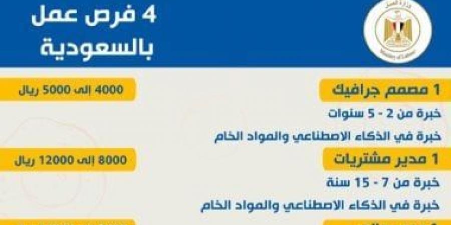 وزارة العمل تعلن عن فرص عمل بالسعودية بمرتبات تصل إلى 12 ألف ريال شهريا - ميديا سبورت